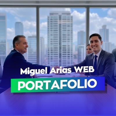 Portafolio innovador de Miguel Arias, experto en desarrollo web y SEO, exhibiendo proyectos digitales triunfantes y estrategias de posicionamiento efectivas.